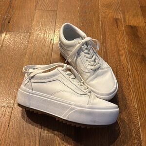 Vans White Leather Platform Sneakers